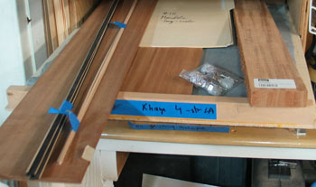 Photo of the wood for Mandonator 18 gathered on a storage drawer